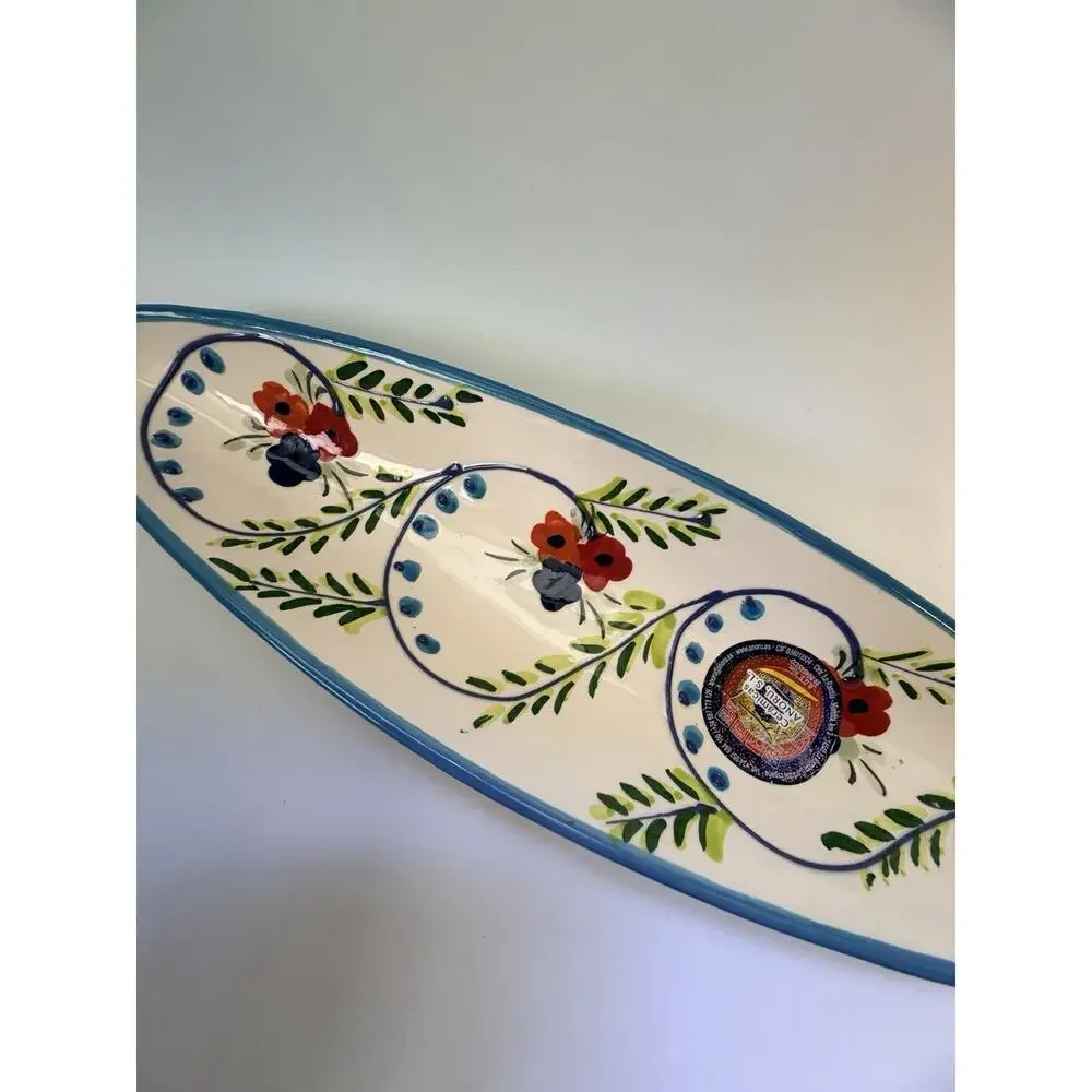 Spanish Pottery Ceramic Dish Hand Painted From Spain Colorful‎ Oval 15.5” Decor